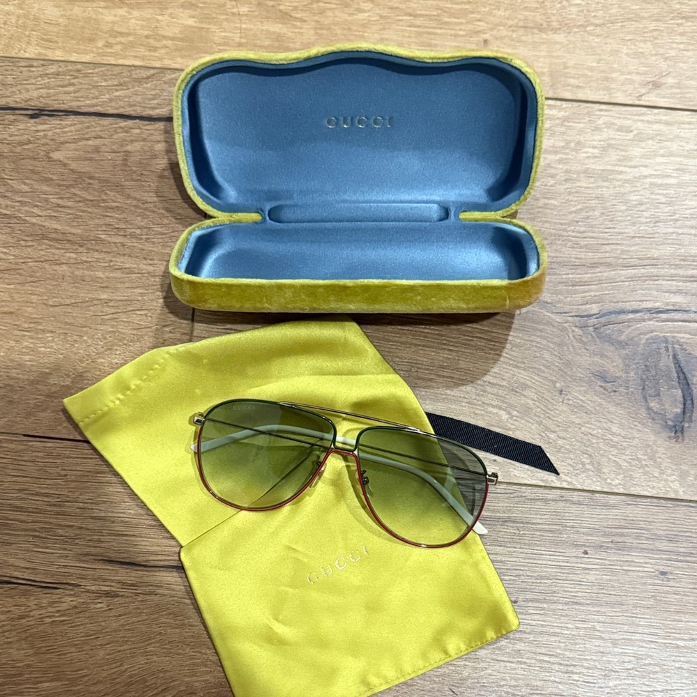 Gucci Gold and Green Aviator Sunglasses